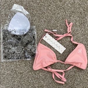 BoutineLA Guava Triangle Bikini Top w/ Tie Bottoms